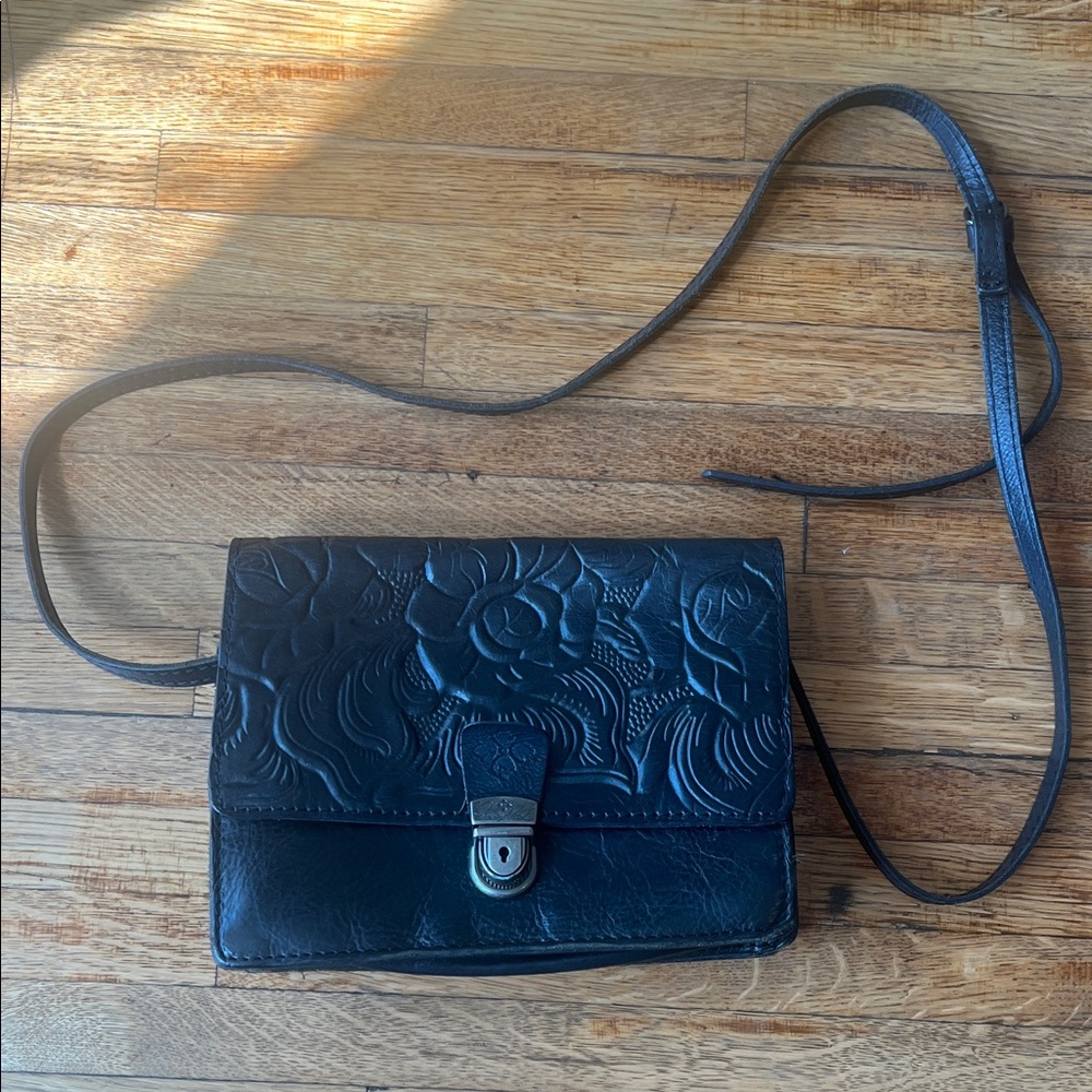 Patricia Nash Black Floral Embossed Crossbody Bag